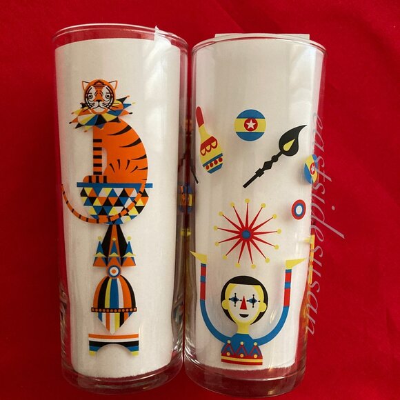 Vintage Other - VTG MCM Libbey Circus Glasses : Juggler Clowns + Tigers  Ex Cond! 🤡 🎪🐯